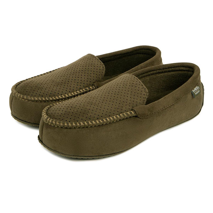 Isotoner Mens Airtex Suedette Moccasin Slippers Khaki