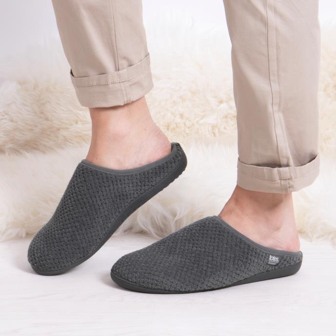 Isotoner® Mens Swept Back Popcorn Mule Slipper Grey