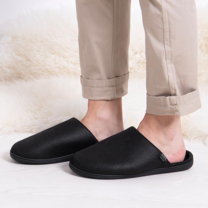 Isotoner® Mens Square Patterned Smart Mule Slipper Black