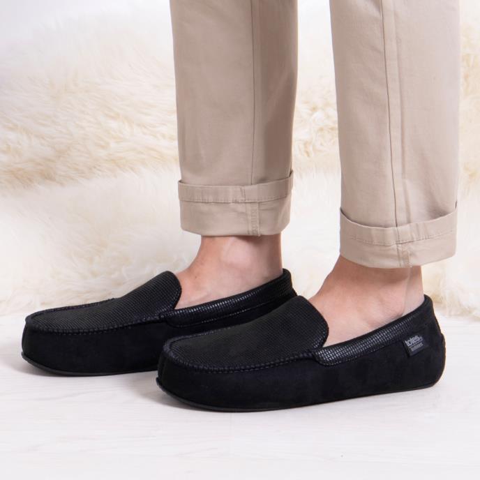 Isotoner® Mens Square Patterned Smart Moccasin Slipper Black