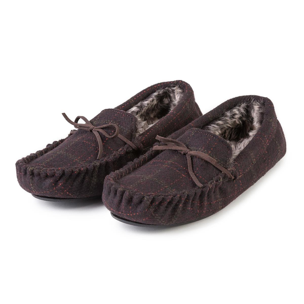 totes Mens Fur Lined Check Moccasin Slippers | totes ISOTONER