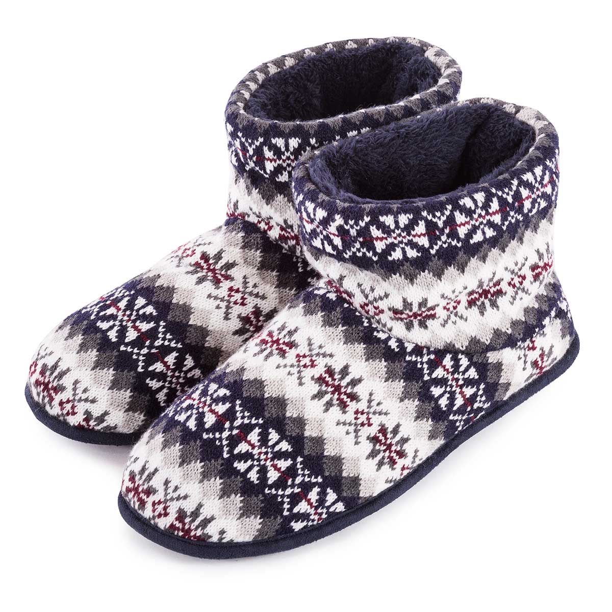 totes Mens Fair Isle Knit Bootie Slippers | eBay