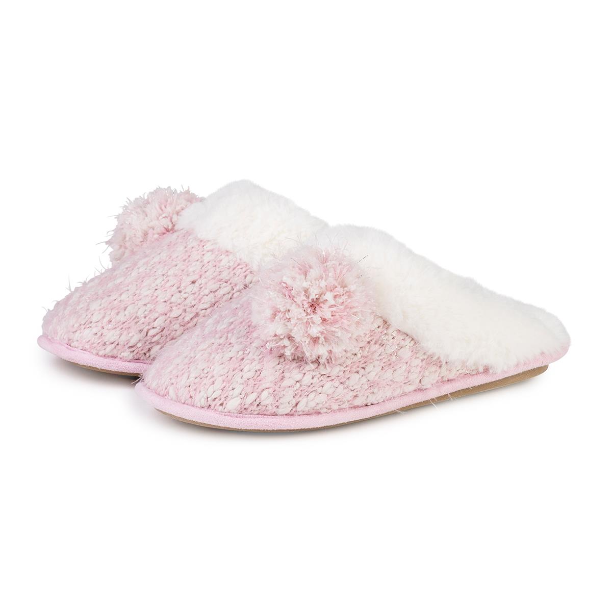 totes Ladies Knit Pom Pom Mule Slippers | totes ISOTONER